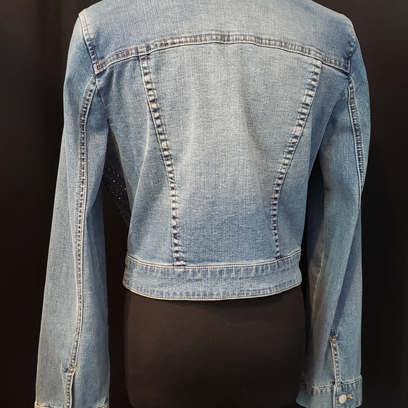 Chico's denim rhinestone studded jacket - Picture 3 of 8